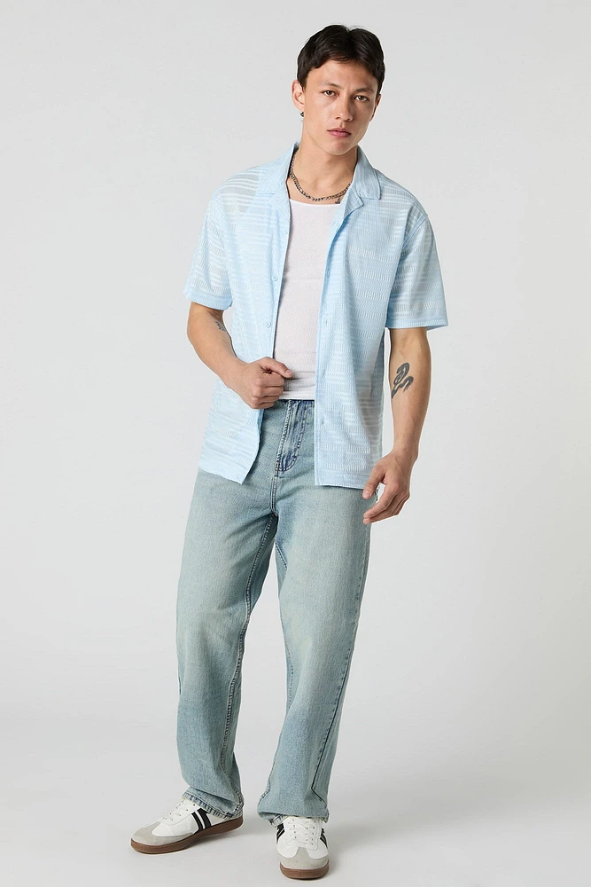 Textured Button-Up Collared Top