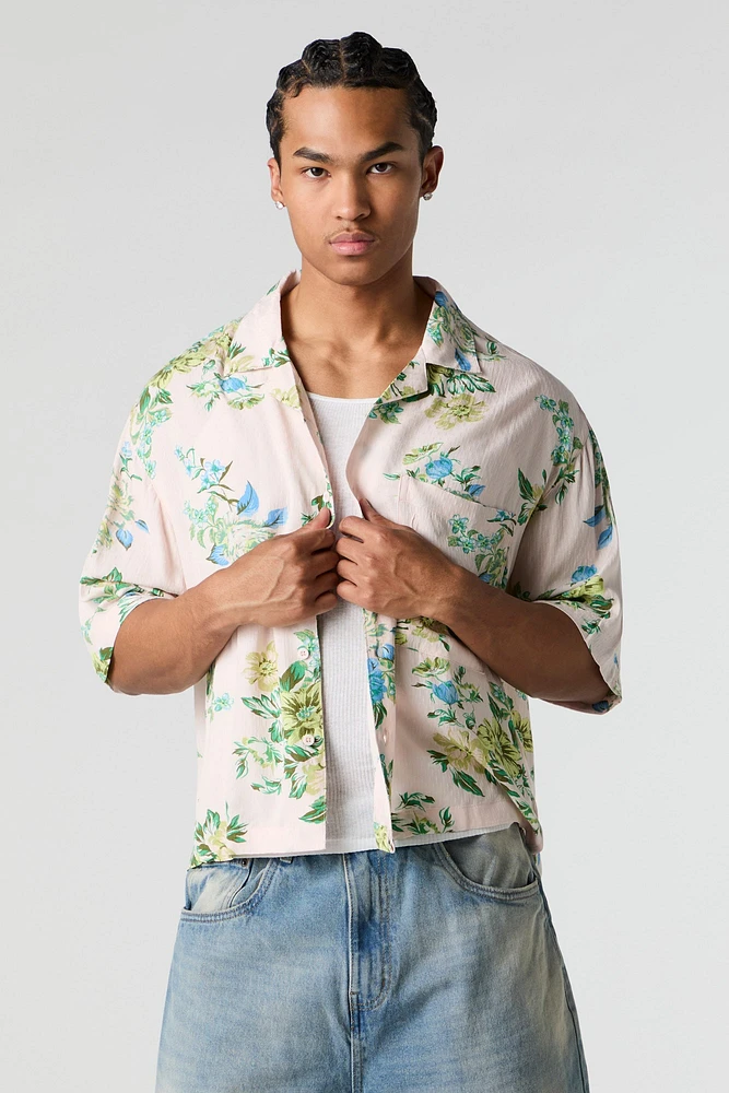 Floral Print Boxy Button-Up Top