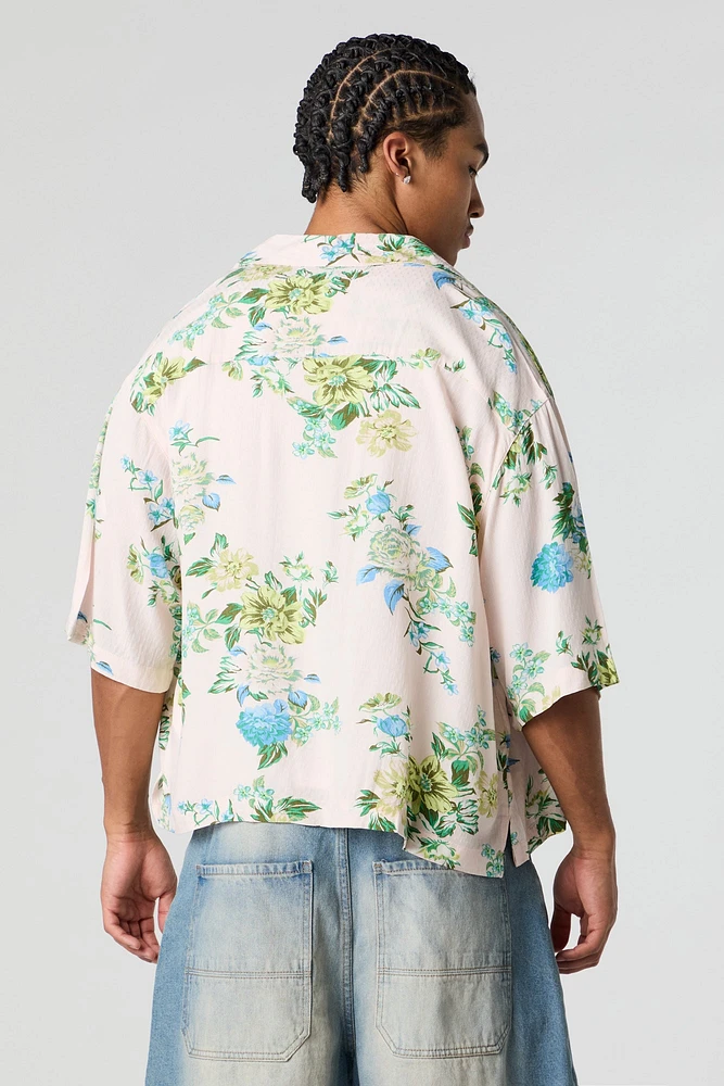 Floral Print Boxy Button-Up Top