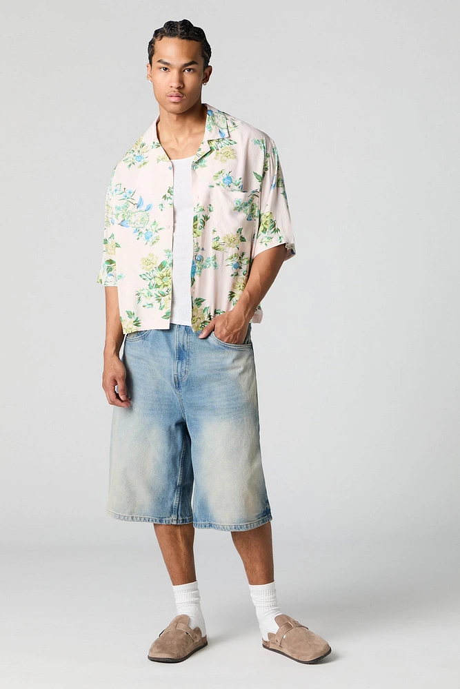 Floral Print Boxy Button-Up Top