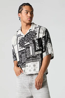 Paisley Print Boxy Button-Up Top
