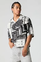 Paisley Print Boxy Button-Up Top