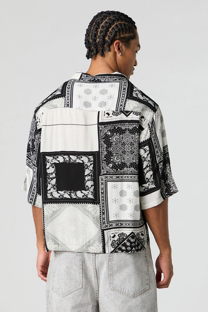 Paisley Print Boxy Button-Up Top