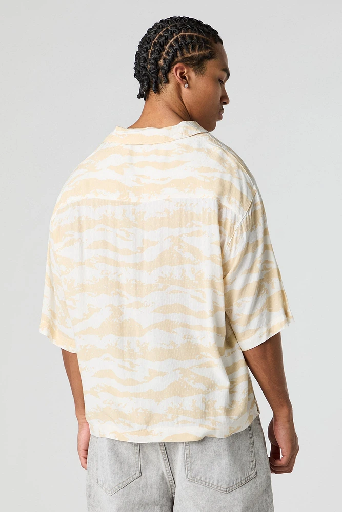 Cloud Print Boxy Button-Up Top