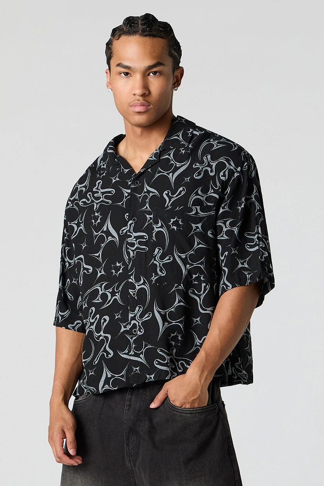 Abstract Print Boxy Button-Up Top
