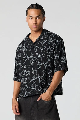 Abstract Print Boxy Button-Up Top