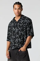 Abstract Print Boxy Button-Up Top