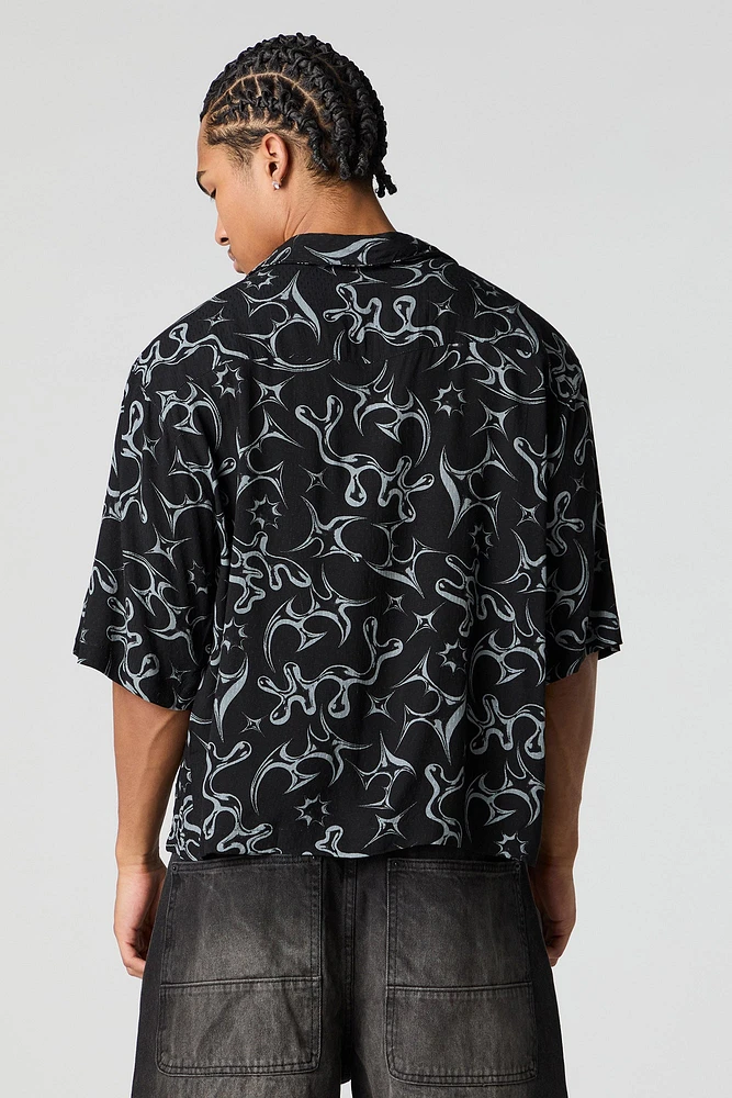 Abstract Print Boxy Button-Up Top