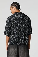 Abstract Print Boxy Button-Up Top