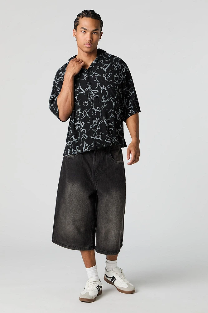 Abstract Print Boxy Button-Up Top