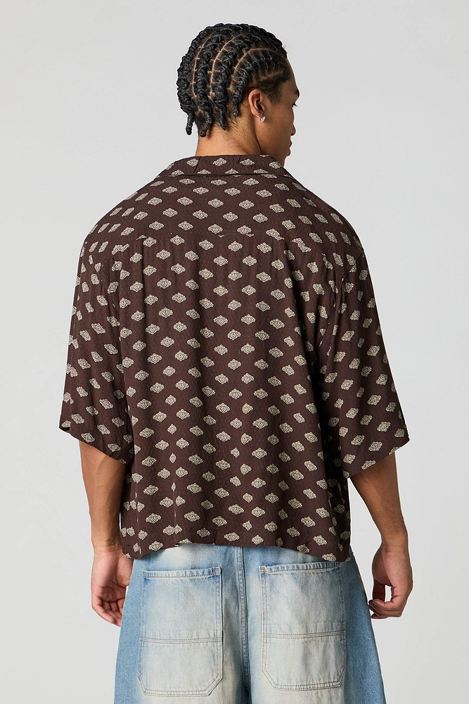Printed Boxy Button-Up Top