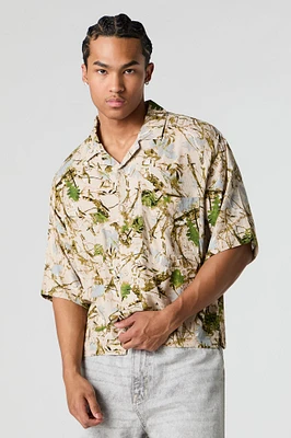Woodland Print Boxy Button-Up Top