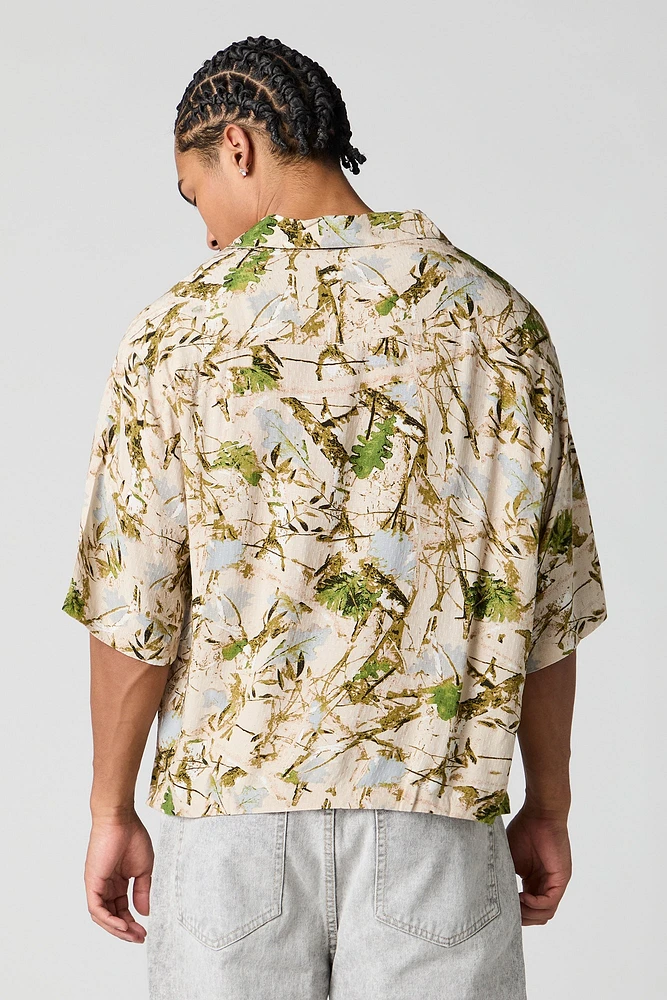 Woodland Print Boxy Button-Up Top