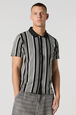 Striped Button-Up Short Sleeve Top