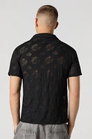 Floral Pointelle Knit Button-Up Top