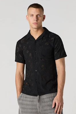 Floral Pointelle Knit Button-Up Top