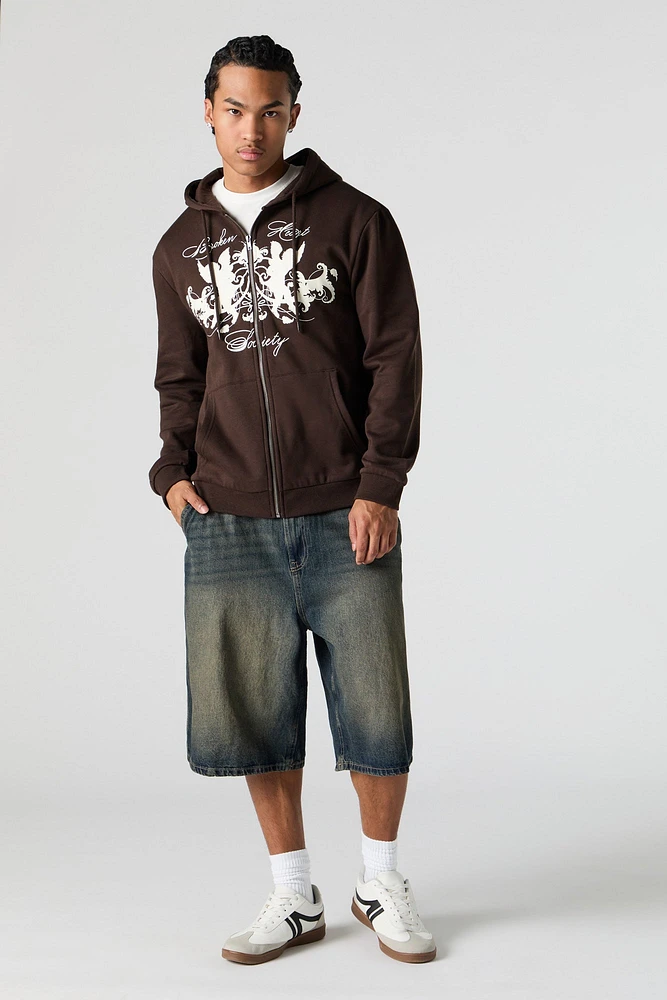 Broken Heart Society Graphic Fleece Zip-Up Hoodie
