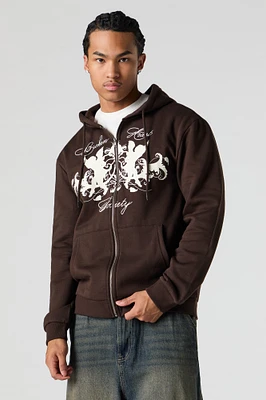 Broken Heart Society Graphic Fleece Zip-Up Hoodie