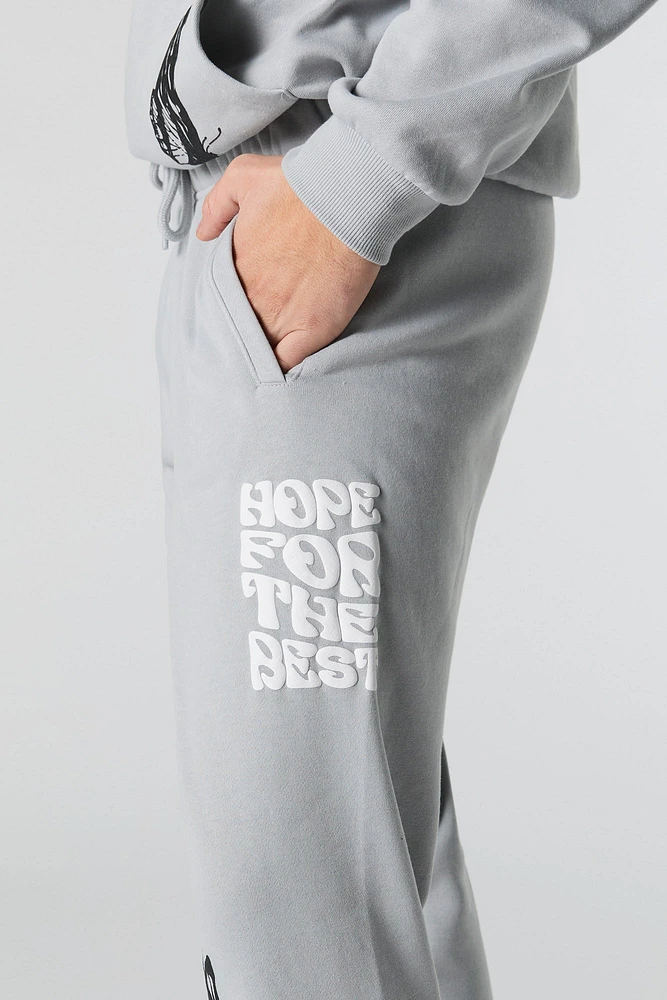 Hope for Best Puff Print Fleece Jogger