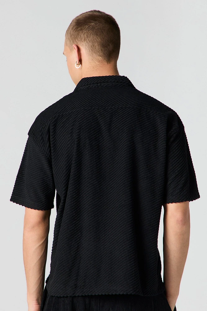 Ribbed Knit Zip-Up Short Sleeve Top