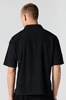 Ribbed Knit Zip-Up Short Sleeve Top