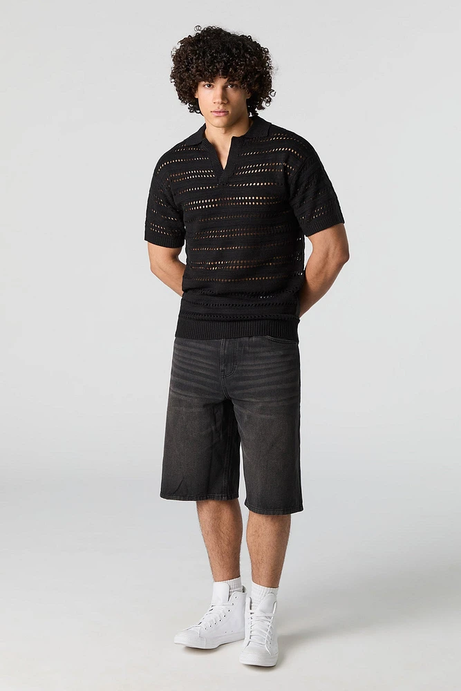 Open Knit Short Sleeve Polo