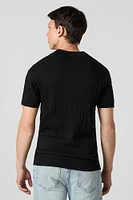 Cable Knit Collared V-neck Top