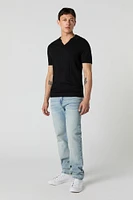 Cable Knit Collared V-neck Top