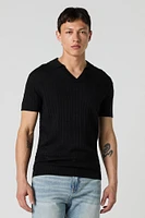 Cable Knit Collared V-neck Top