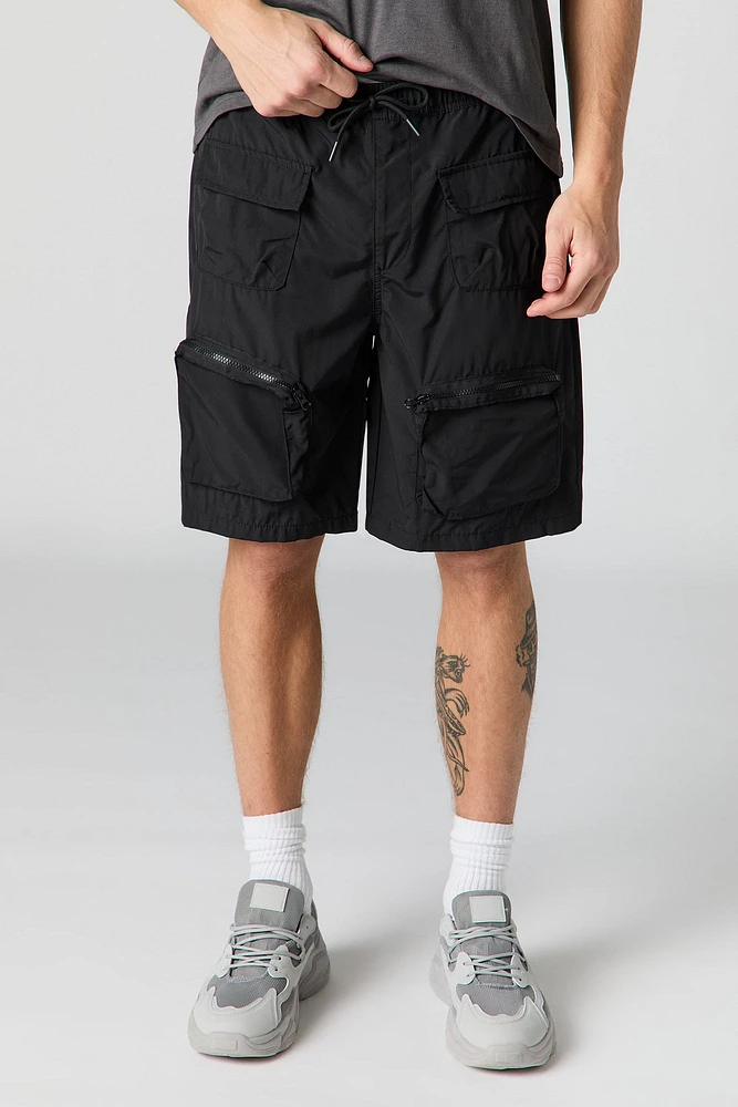 Short cargo avec poches à fermeture glissière et taille coulissante