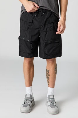 Short cargo avec poches à fermeture glissière et taille coulissante
