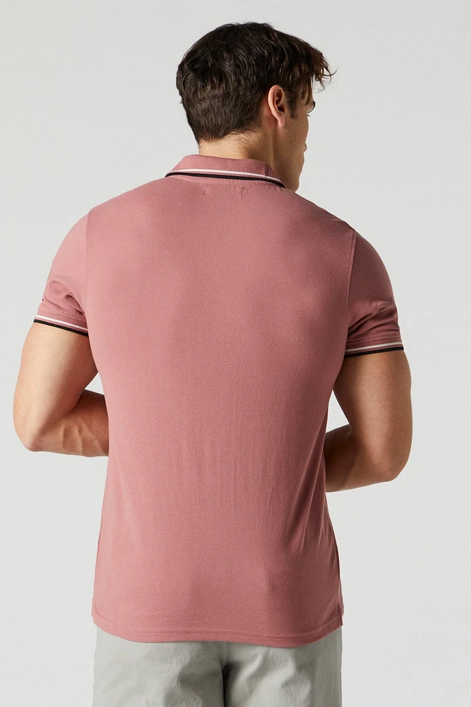 Coloured Striped Trim Polo Top