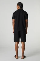 Textured Waffle Knit Drawstring Short