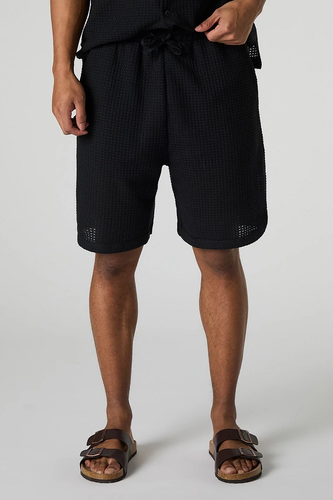 Textured Waffle Knit Drawstring Short