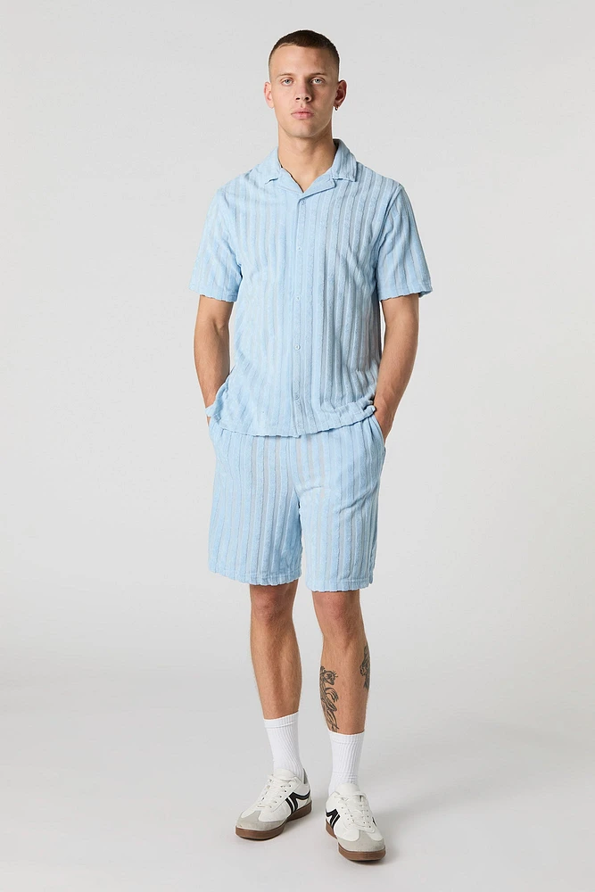 Short en tissu bouclé rayé à taille coulissante