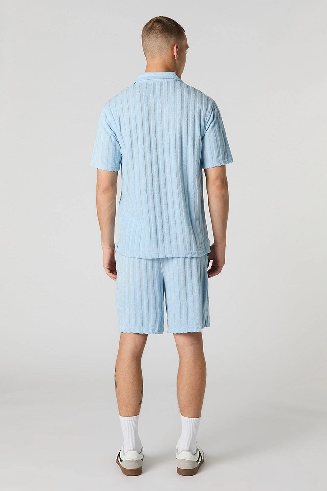 Short en tissu bouclé rayé à taille coulissante