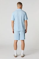 Short en tissu bouclé rayé à taille coulissante