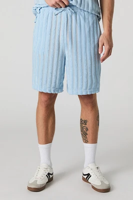 Short en tissu bouclé rayé à taille coulissante