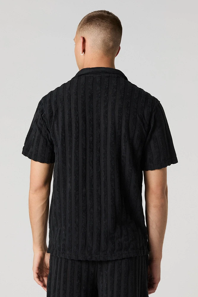 Terry Striped Button-Up Top
