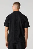 Terry Striped Button-Up Top