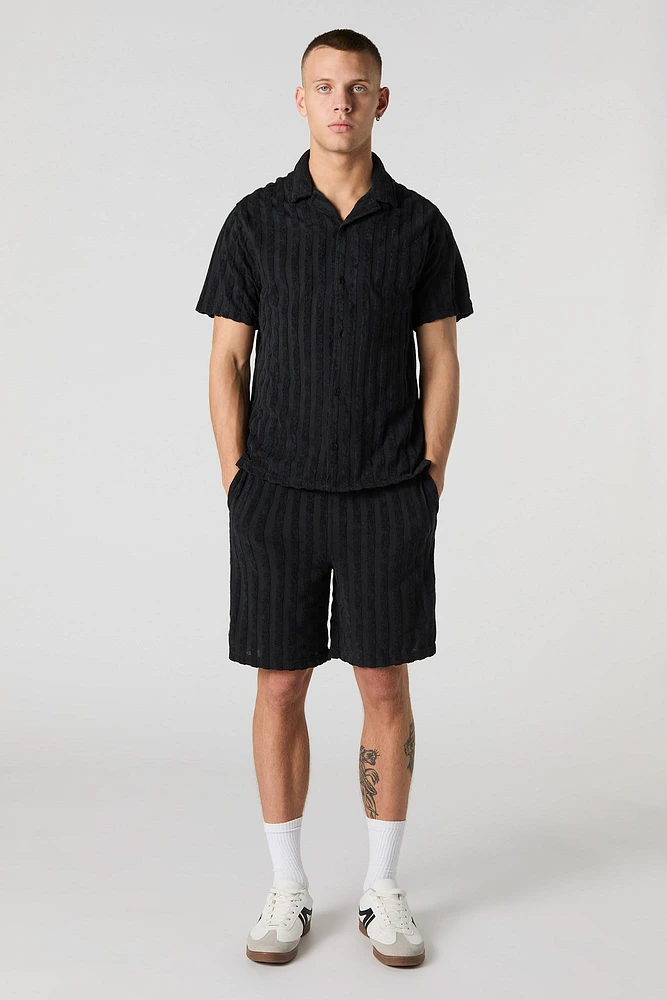 Terry Striped Button-Up Top