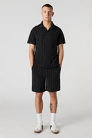 Terry Striped Button-Up Top