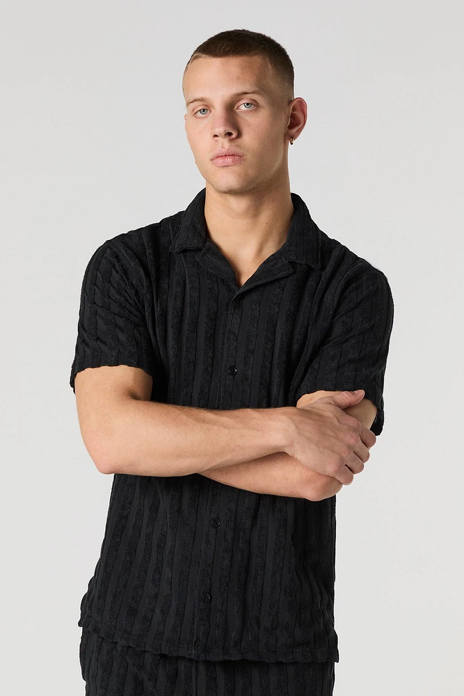 Terry Striped Button-Up Top