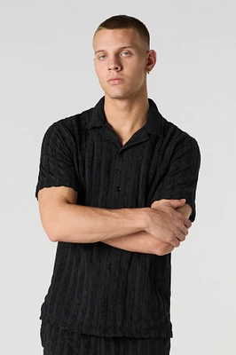 Terry Striped Button-Up Top