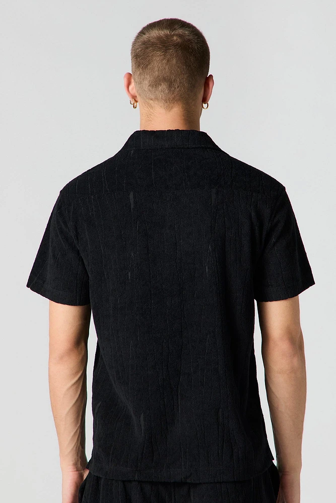 Textured Terry Button-Up Top