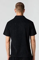 Textured Terry Button-Up Top