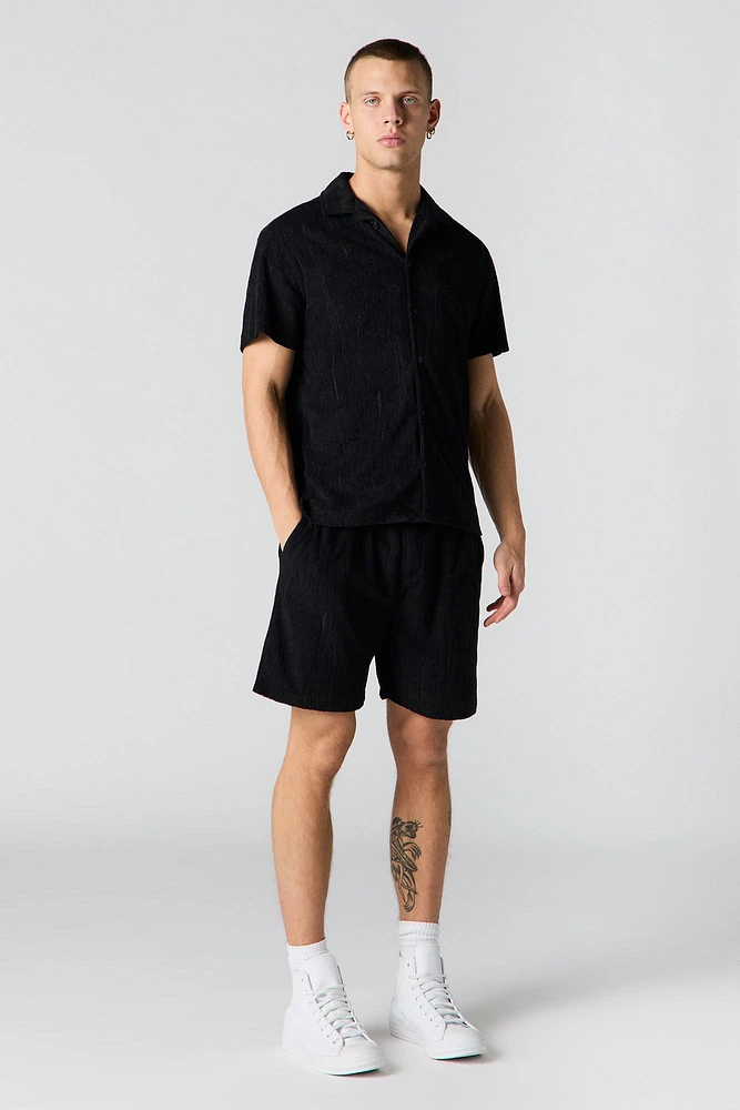Textured Terry Button-Up Top