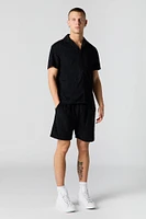 Textured Terry Button-Up Top