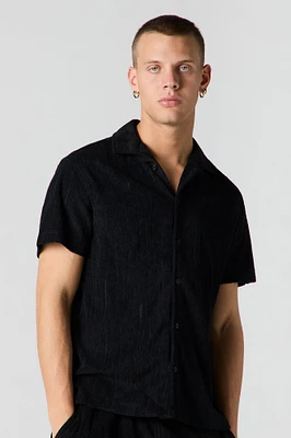 Textured Terry Button-Up Top