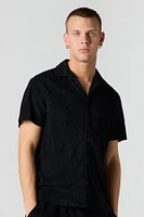 Textured Terry Button-Up Top